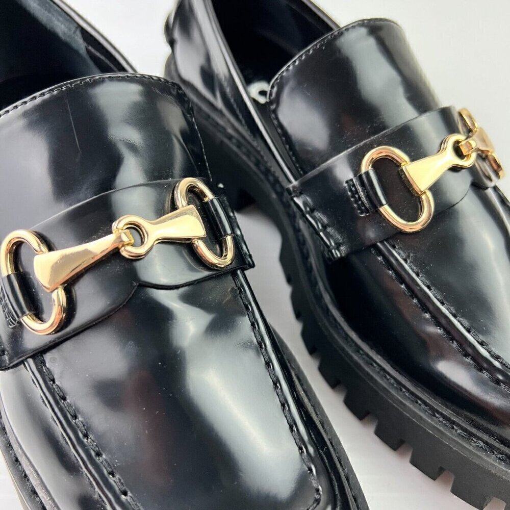Open Edit Nordstrom Heather Platform Bit Loafer Women Black Leather Size 7M NEW - Picture 3 of 13
